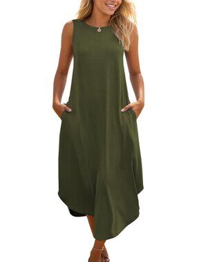 Women's Green Casual Summer Sleeveless Dress Beach Sundress Split Long Dress